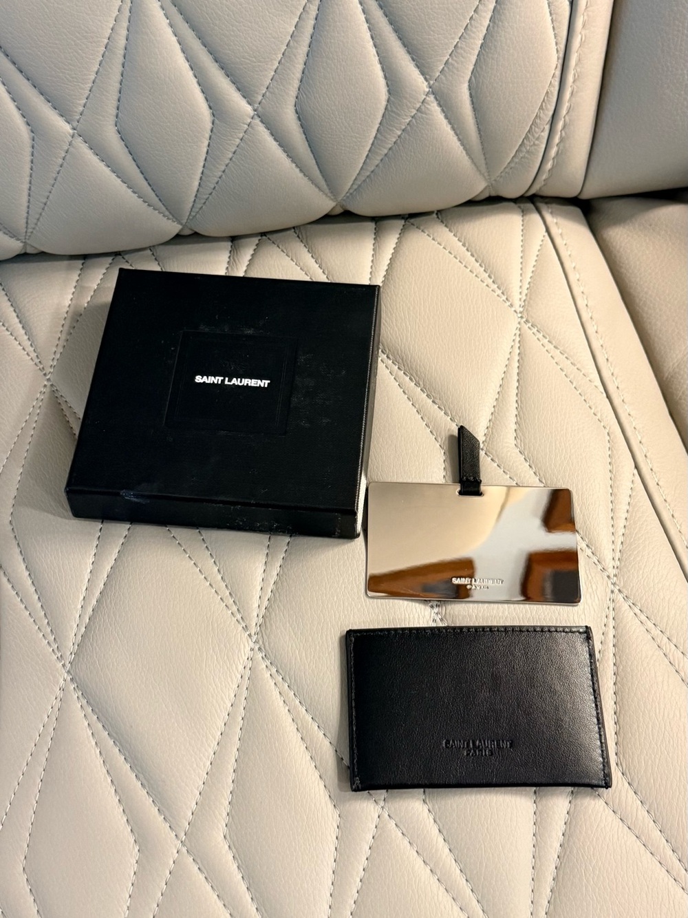 Yves Saint Laurent Black Leather Card Holder with Mirror - NEW